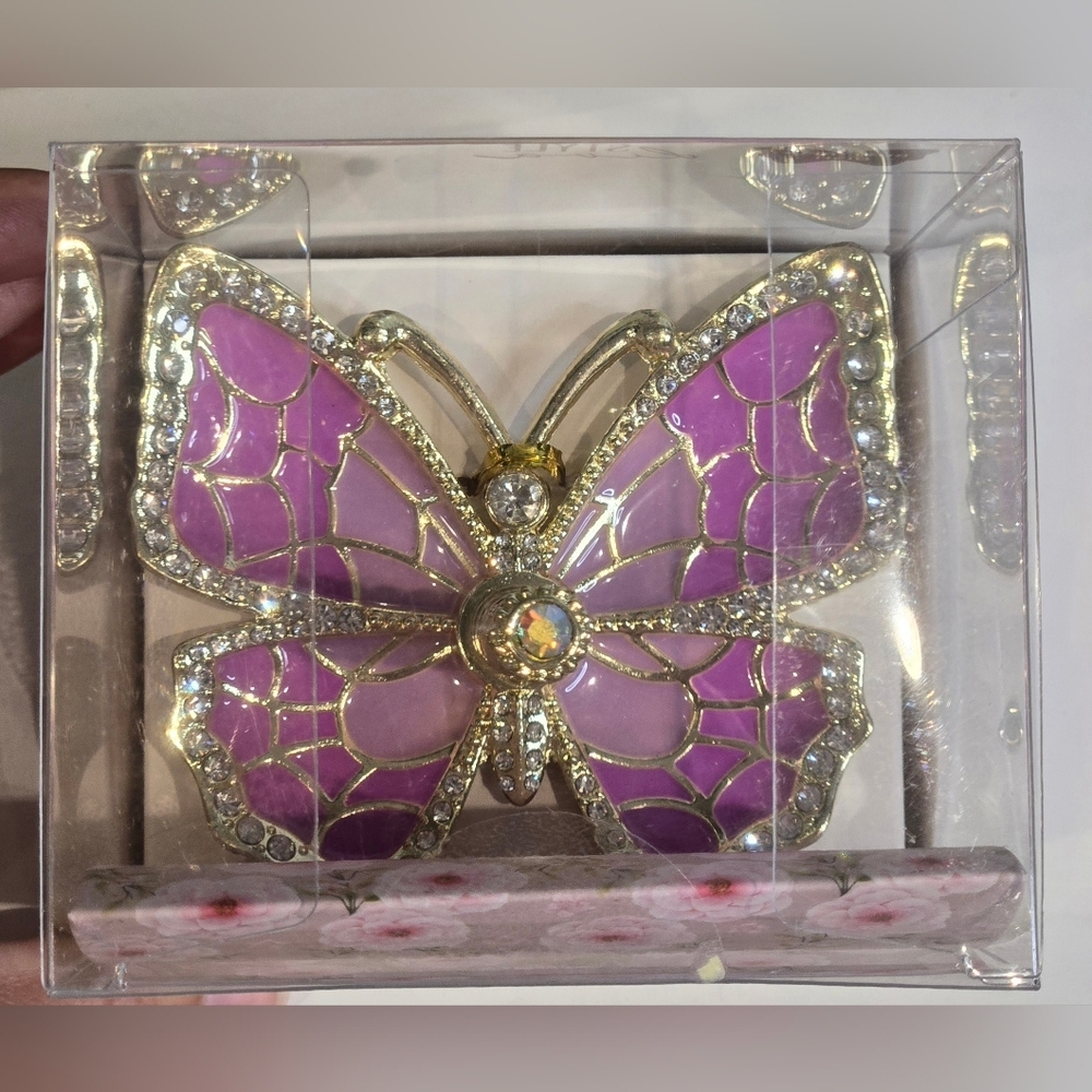 Purple Butterfly Ring Holder With Genuine Crystals